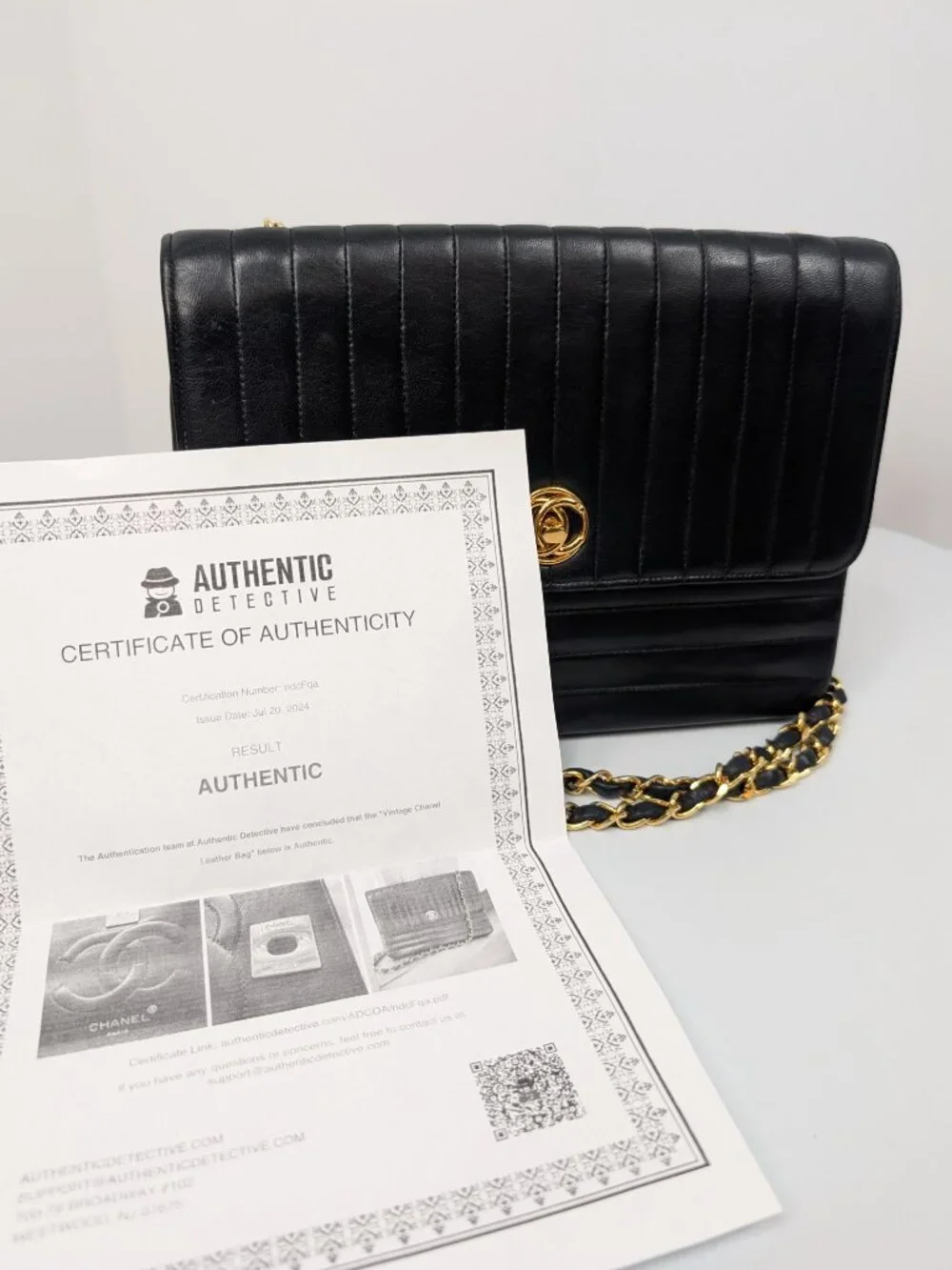 Chanel Vintage Black Vertical Stitch Flap Bag with 24K Circle CC Turn-Lock